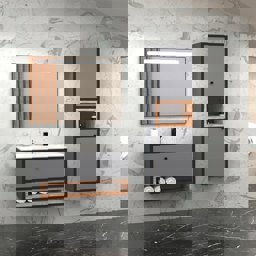 Aquanil Espero 80 Cm Beyaz Lavabolu Banyo Dolabı - Antrasit/dorado için detaylı bilgi göster Aquanil Espero 80 Cm Beyaz Lavabolu Banyo Dolabı - Antrasit/dorado resmi