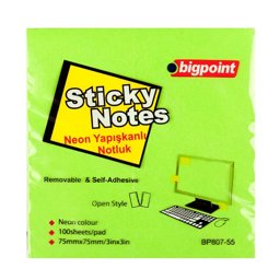 Bigpoint Yapışkanlı Not Kağıdı 75x75mm Neon Yeşil için detaylı bilgi göster Bigpoint Yapışkanlı Not Kağıdı 75x75mm Neon Yeşil resmi