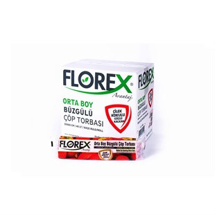 Florex 402 Çilek Kokulu Büzgülü Orta Boy Çöp Torbası 55X60Cm 25 Rulo (1 Rulo 10 Adet)