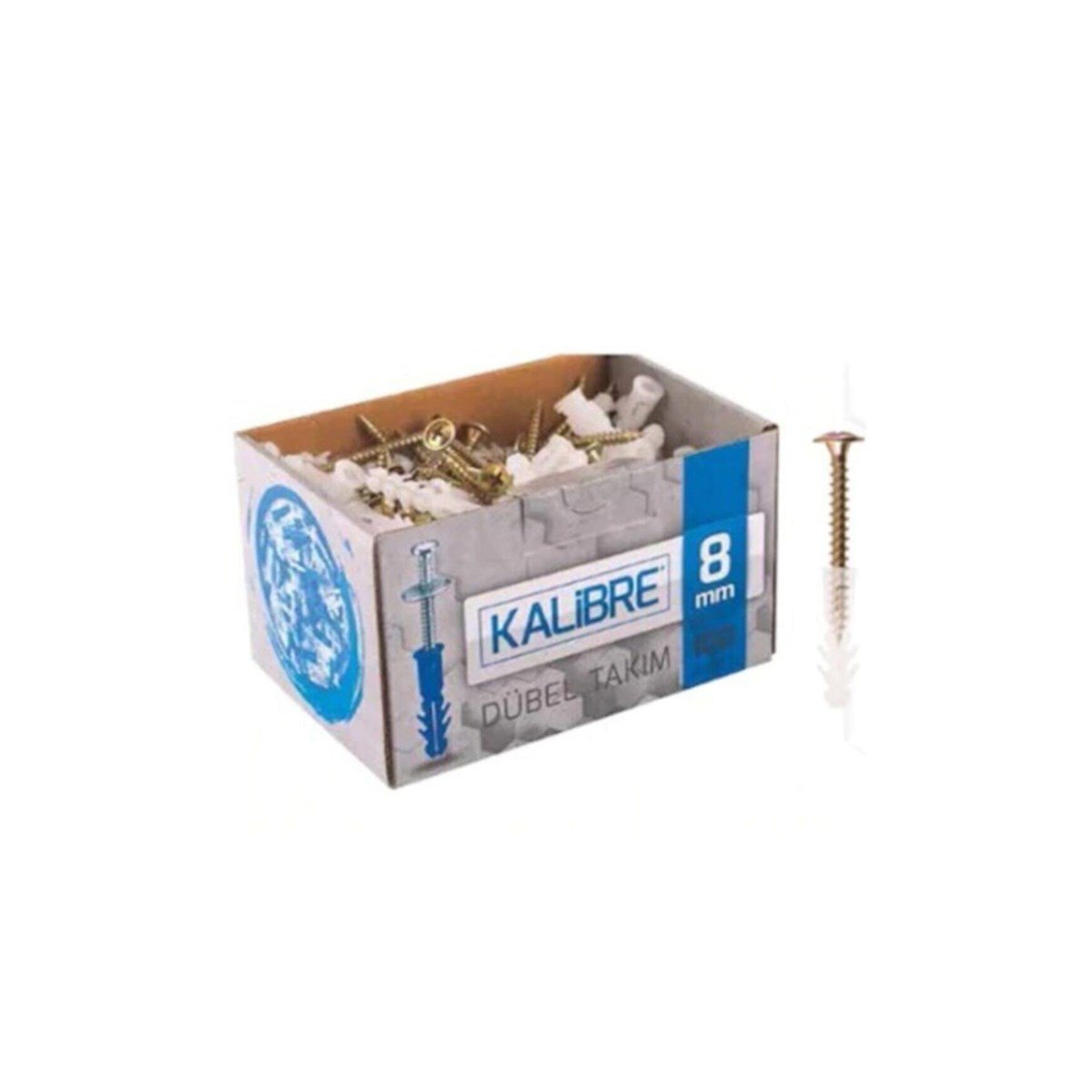 Kalibre Dübel ve Vida Seti 100'lü Paket (8 mm Dübel + Pul Başlı Vida) resmi