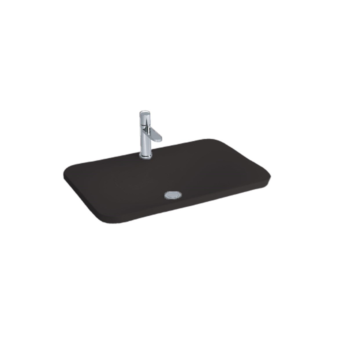 Newarc Drop Tezgah Üstü Batarya Delikli Lavabo Parlak Siyah 65X45X2,5Cm Dro.L065B resmi