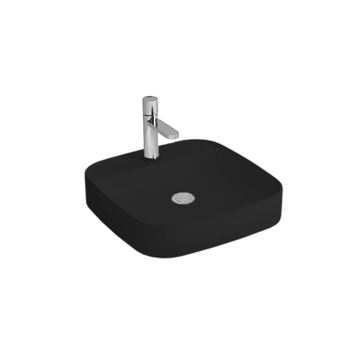 Newarc Loft Tezgah Üstü Batarya Delikli Lavabo Mat Siyah 50X50X12Cm 515050Bt-Mb resmi