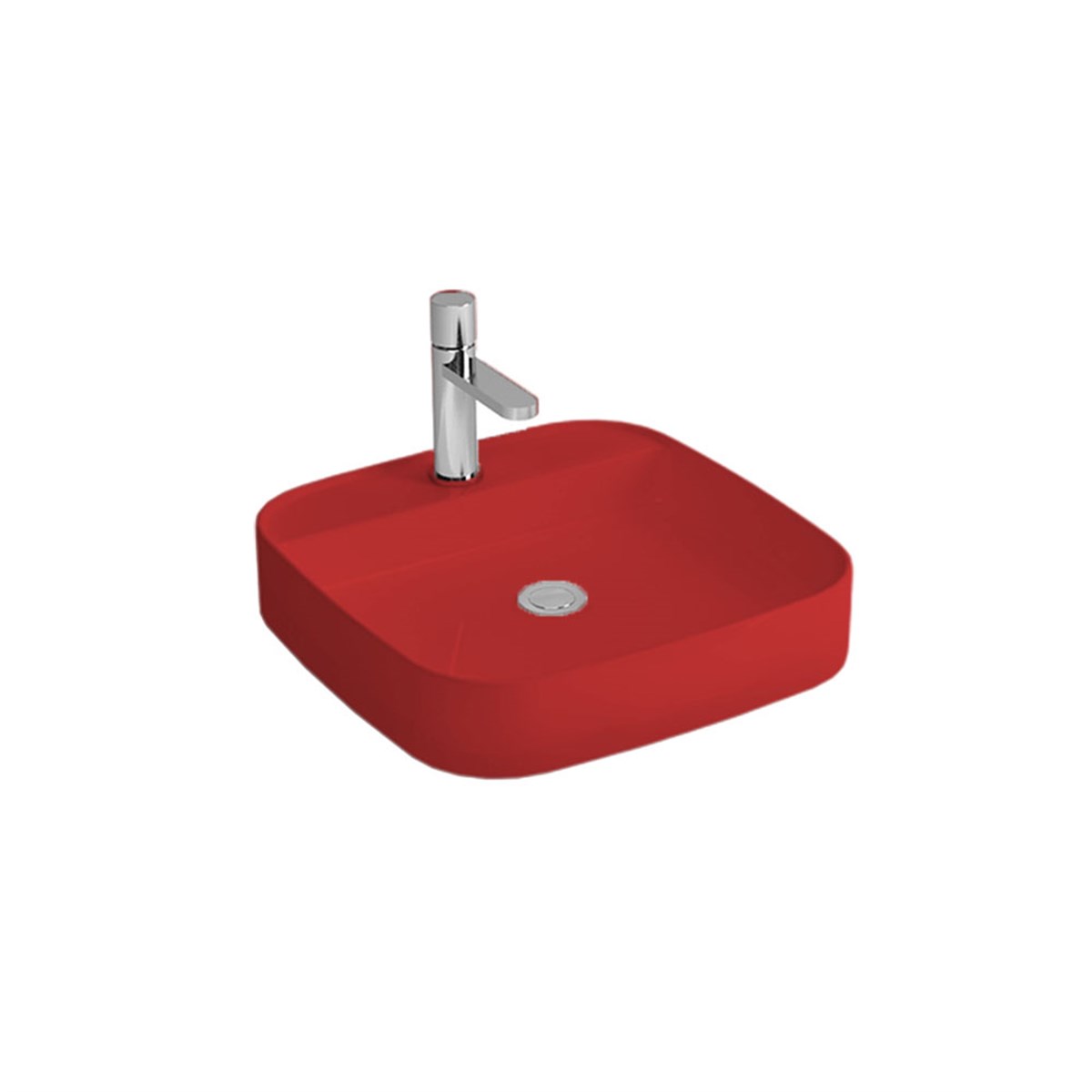 Newarc Loft Tezgah Üstü Batarya Delikli Lavabo Mat Kırmızı 50X50X12Cm 515050Bt-Mr resmi