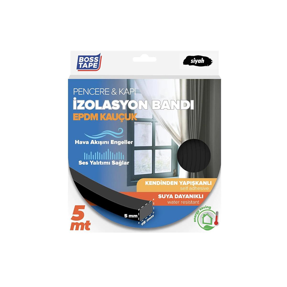 Boss Tape Kapı ve Pencere Epdm İzolasyon Bandı Siyah 15mmx5mt resmi