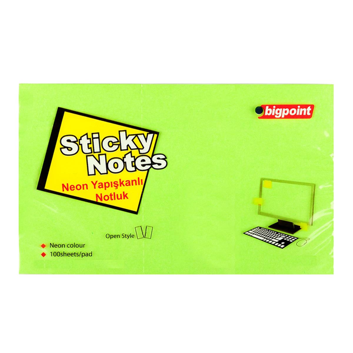 Bigpoint Yapışkanlı Not Kağıdı 75x125mm Neon Yeşil resmi