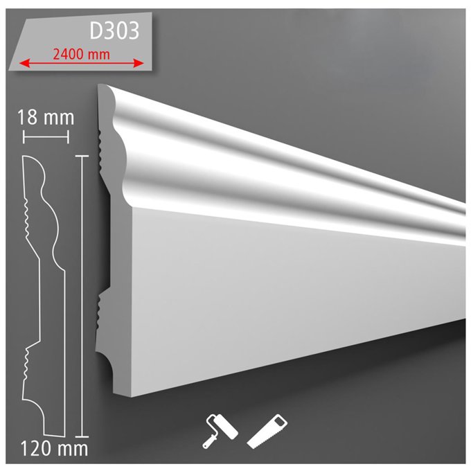 Boyanabilir Dekoratif Süpürgelik 12 cm (1 Boy 240 cm) D303 - Nalburdayım