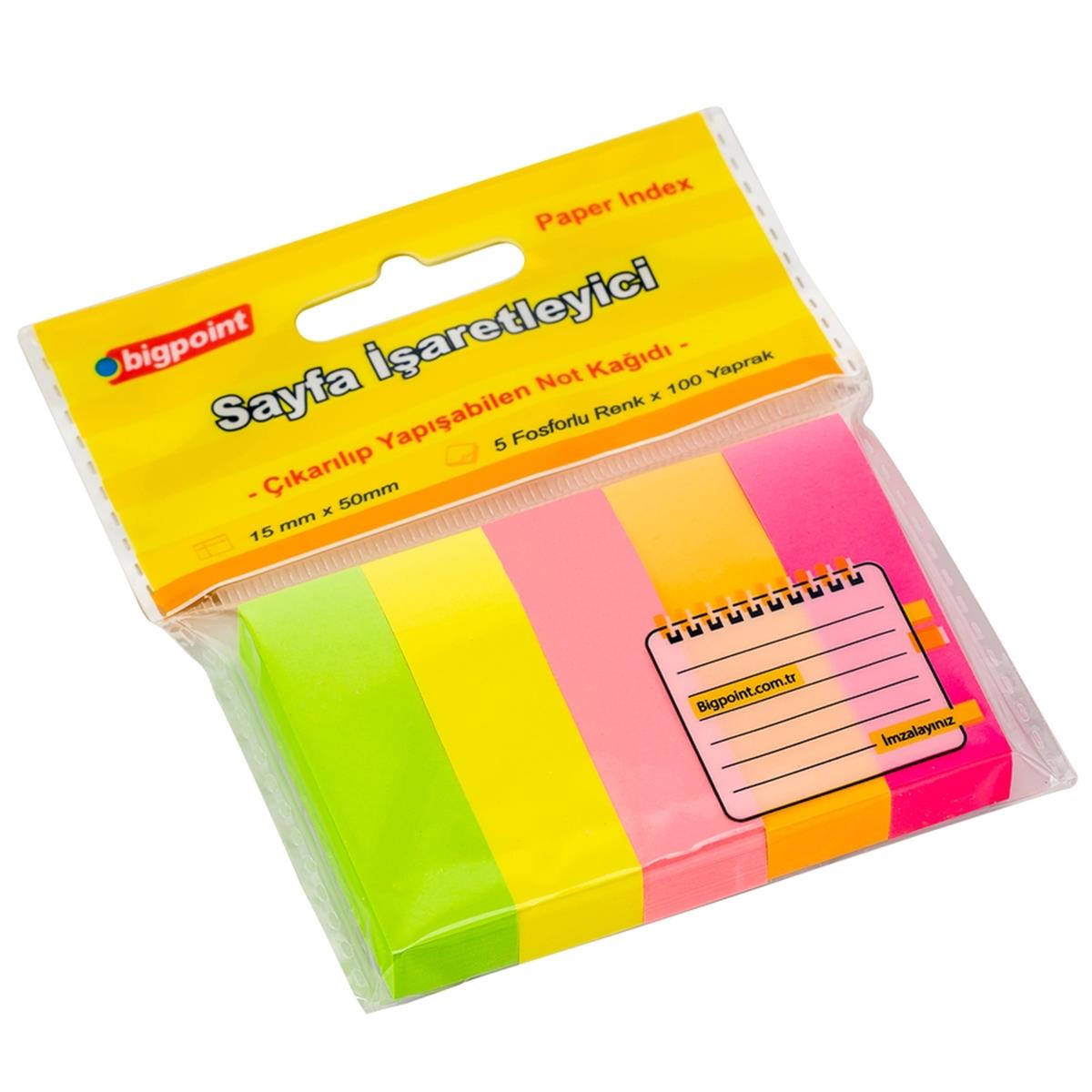 Bigpoint Yapışkanlı Not Kağıdı 5 Neon Renk 15x50mm resmi