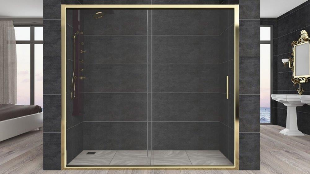 Aquanil Carmen 6mm İki Duvar Arası Altın Profil Şeffaf Cam Duşakabin 110-135cm Arası resmi