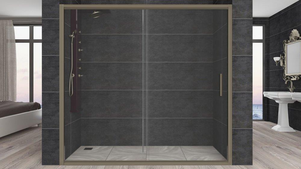 Aquanil Carmen 6mm İki Duvar Arası Bronz Profil Şeffaf Cam Duşakabin 110-135cm Arası resmi