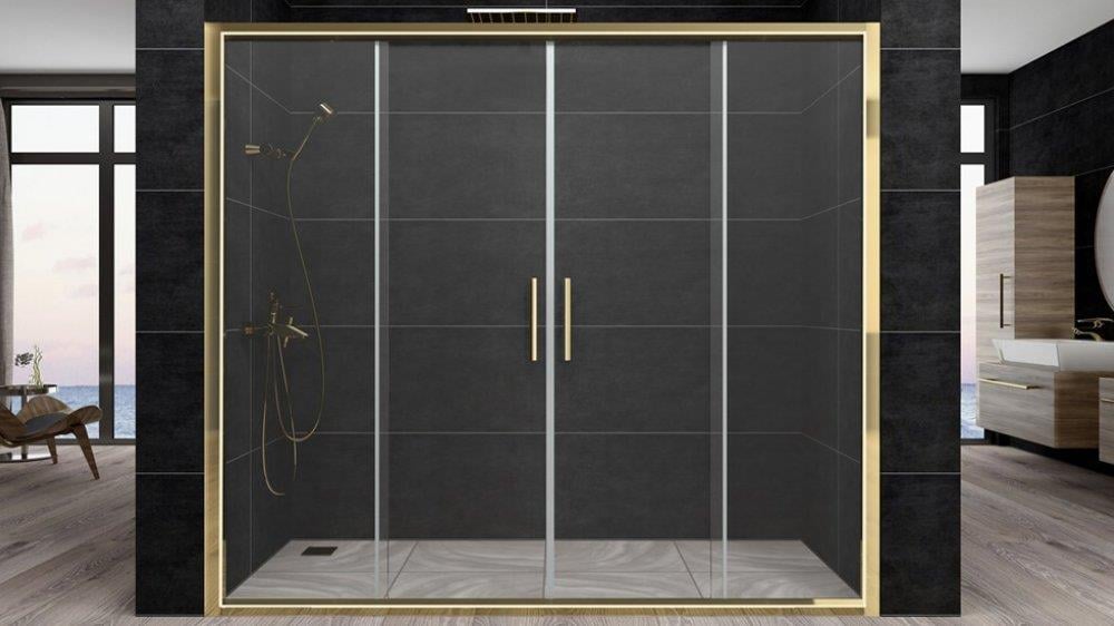 Aquanil Trend 6mm İki Duvar Arası Altın Profil Şeffaf Cam Duşakabin 150-175cm Arası resmi