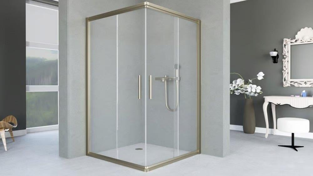 Aquanil İndiana 6mm Kare Bronz Profil Şeffaf Cam Duşakabin 110x110cm resmi