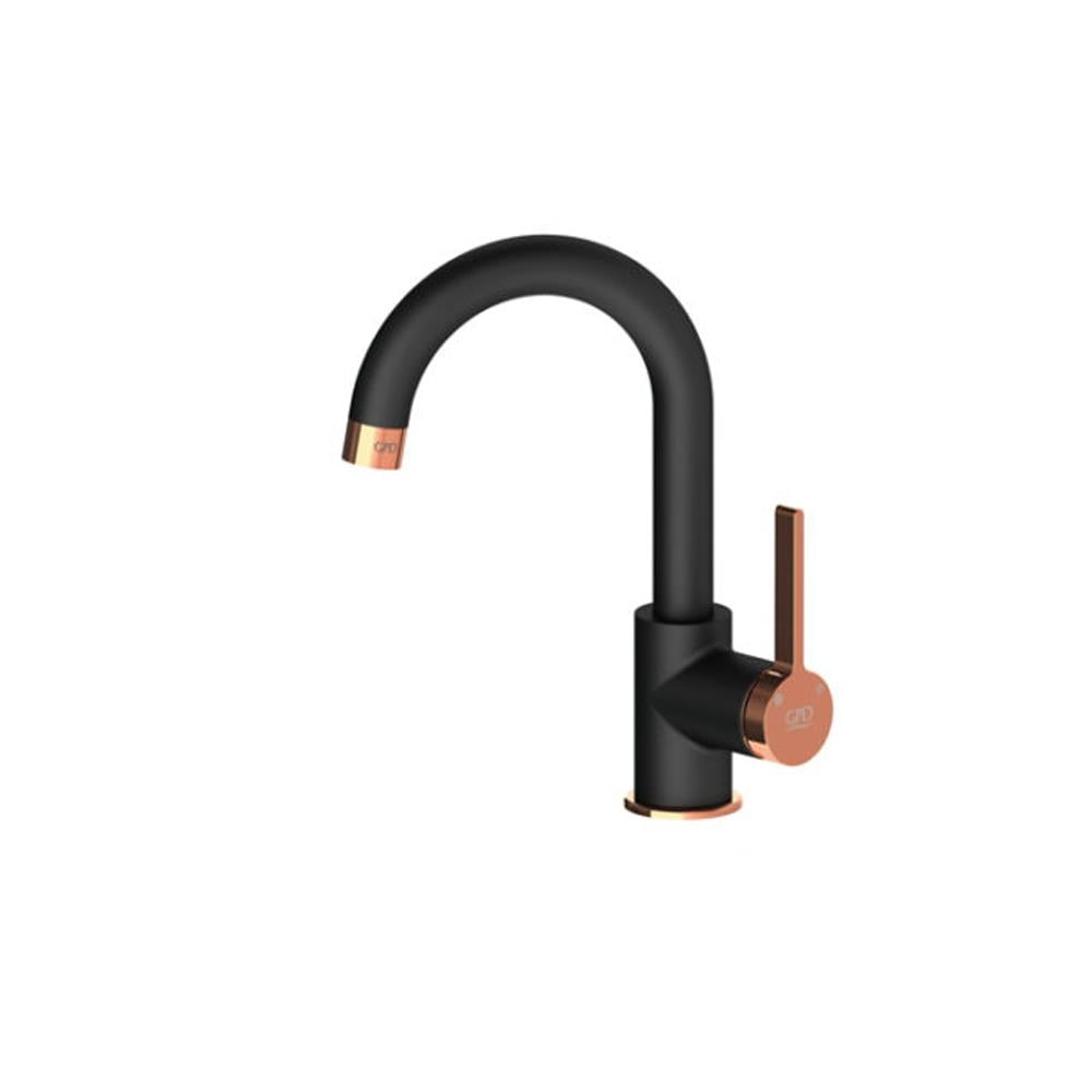 GPD Gildo Tek Gövde Lavabo Bataryası Siyah-rose Gold Mtl165-s-r resmi