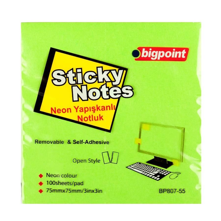 Bigpoint Yapışkanlı Not Kağıdı 75x75mm Neon Yeşil resmi