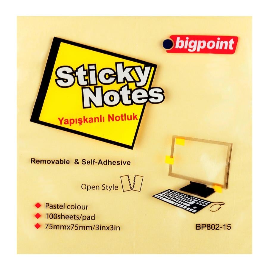 Bigpoint Yapışkanlı Not Kağıdı 75x75mm Sarı resmi