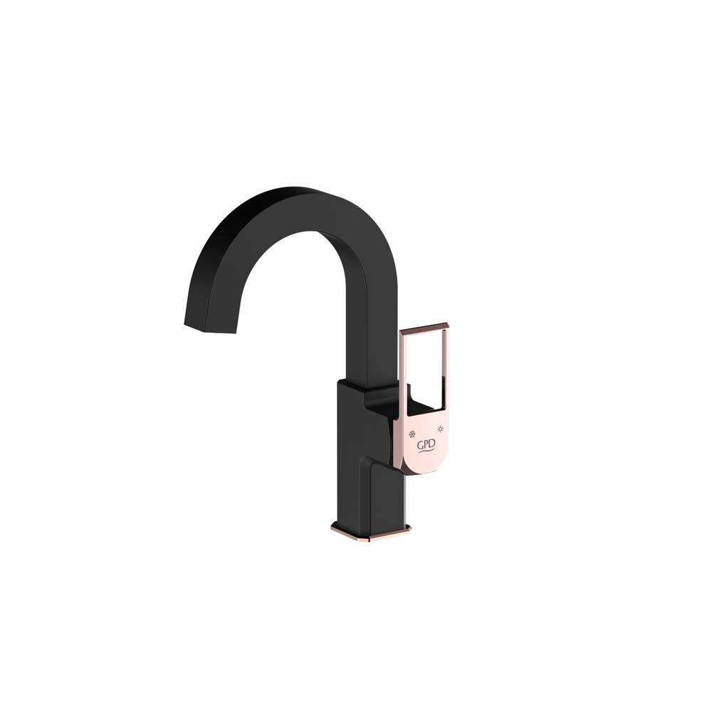 Gpd Quadro Tek Gövde Lavabo Bataryası Siyah-Rose Gold Mtl190-S-R resmi