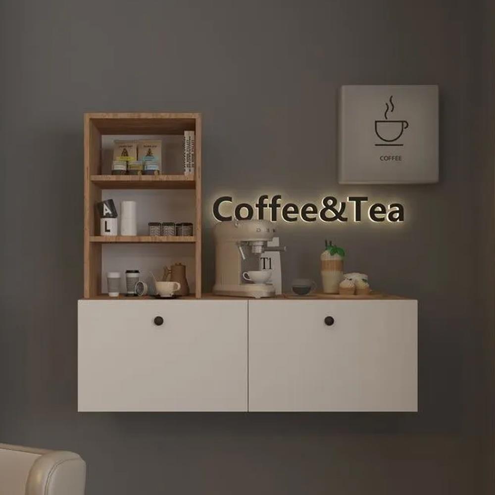 Bgr 5718 Kahve Köşesi Duvara Monte Raflı Çok Amaçlı Mutfak Dolabı Beyaz/Çam resmi