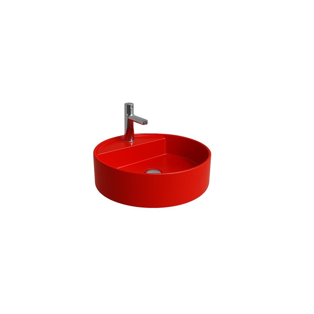 Newarc Zunih Tezgah Üstü Batarya Delikli Lavabo Parlak Kırmızı 48,5X15Cm 5017.R resmi