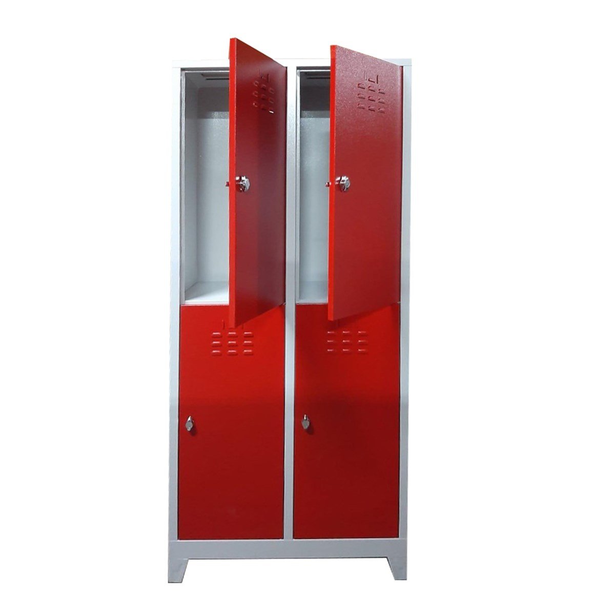Usta Çelik Giyinme Dolabı Metal 4 Kapılı 66X37X198 U-E04 Gri Gövde-Kırmızı Kapak resmi