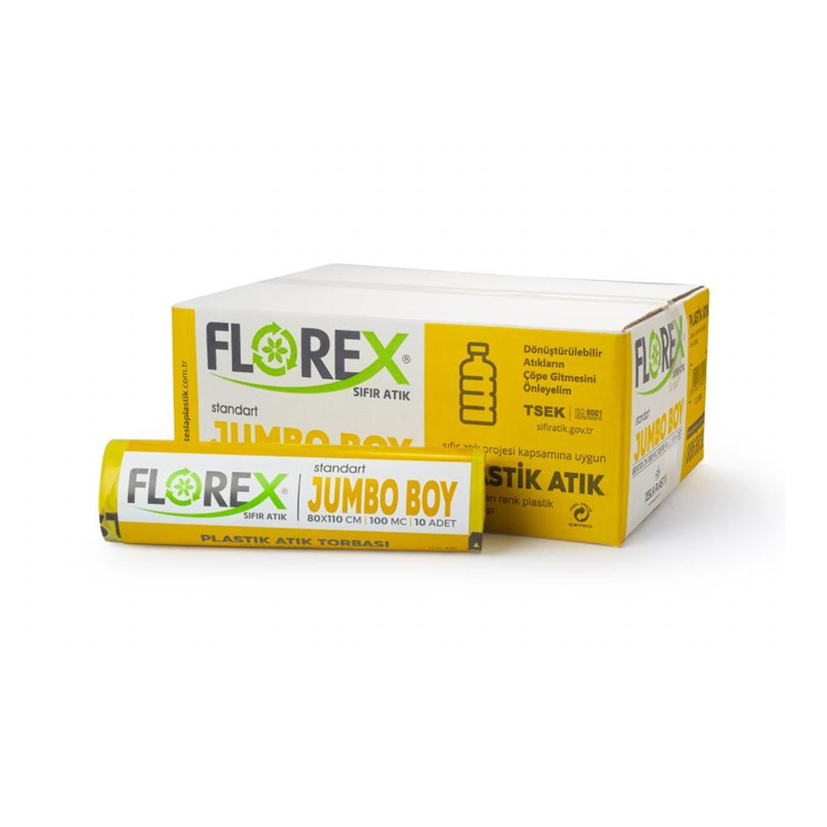Florex 830 Plastik Atık Baskılı Jumbo Sarı Çöp Poşeti 80X110Cm 10 Rulo (1 Rulo 10 Adet) resmi