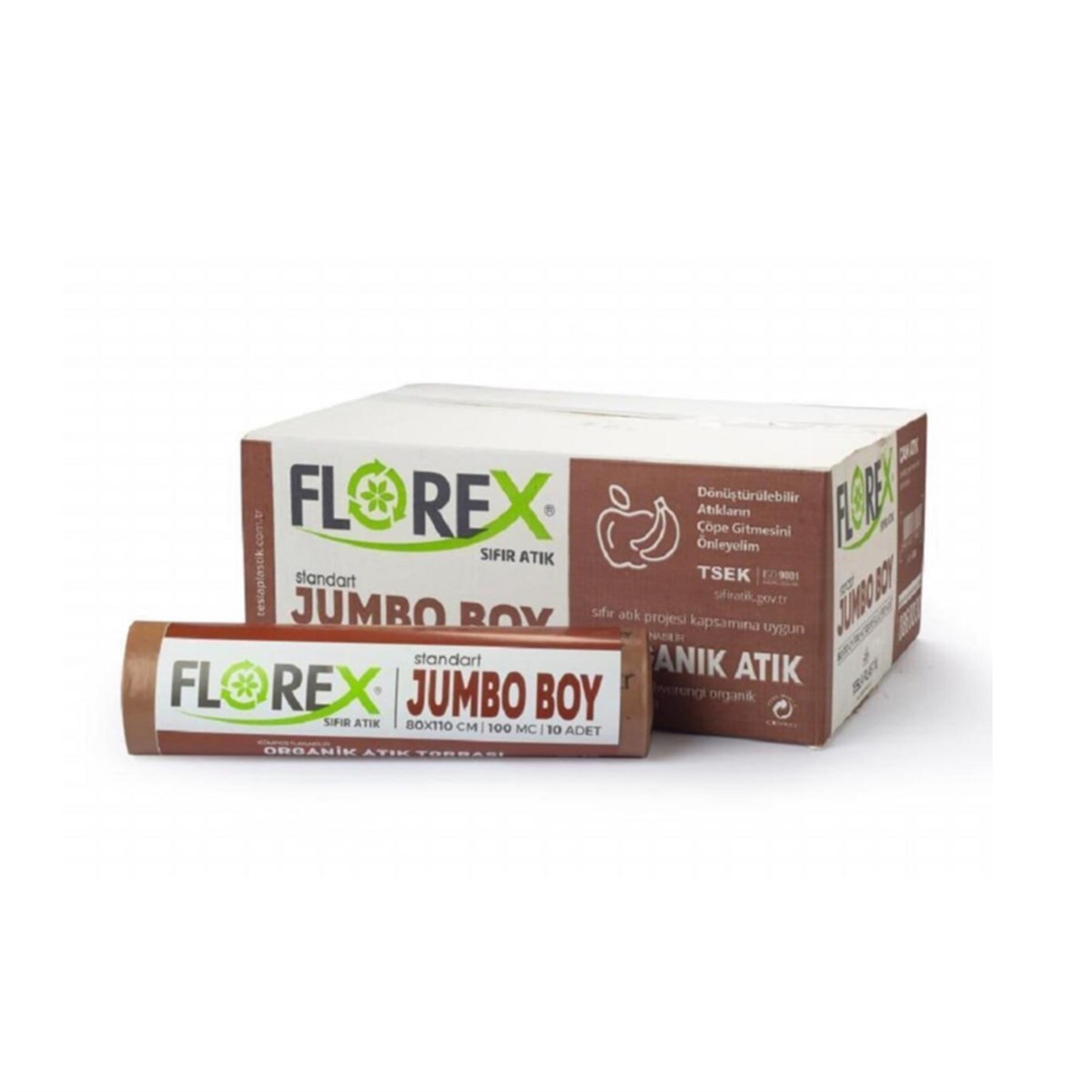 Florex 836 Organik Atık Baskılı Jumbo Kahverengi Çöp Poşeti 80X110Cm 10 Rulo (1 Rulo 10 Adet) resmi