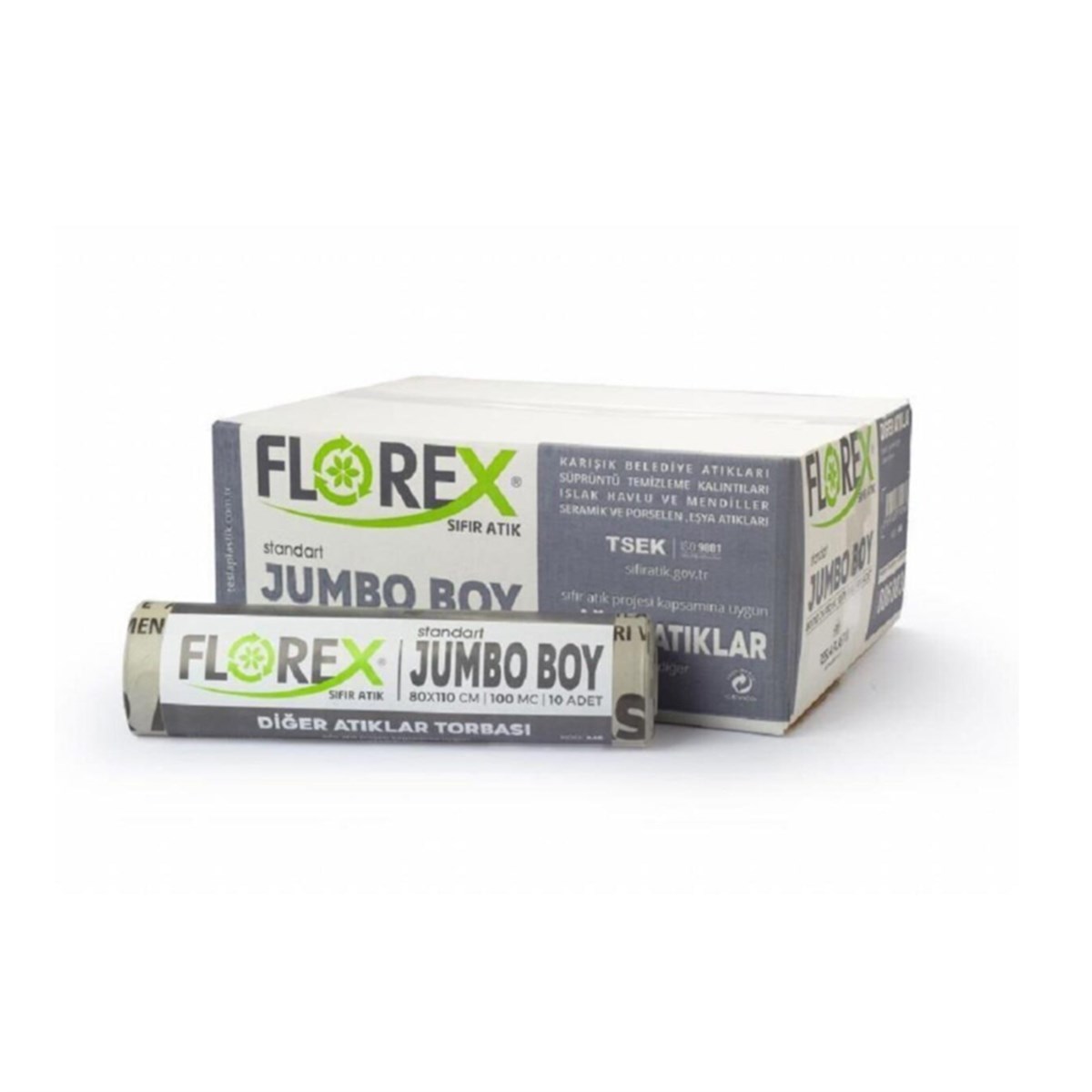Florex 848 Diğer Atıklar Baskılı Jumbo Gri Çöp Poşeti 80X110Cm 10 Rulo (1 Rulo 10 Adet) resmi