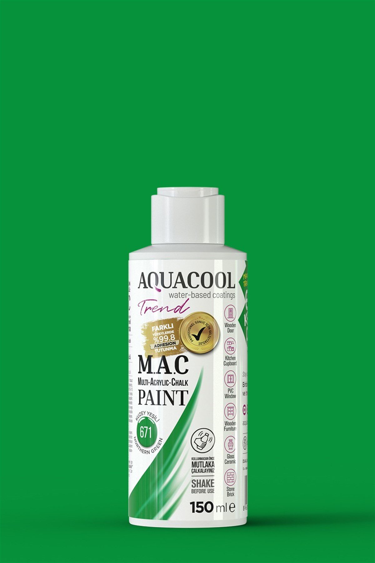 Aquacool Trend M.A.C Su Bazlı Akrilik Hobi Boyası 671 Kuzey Yeşili 150 Ml resmi