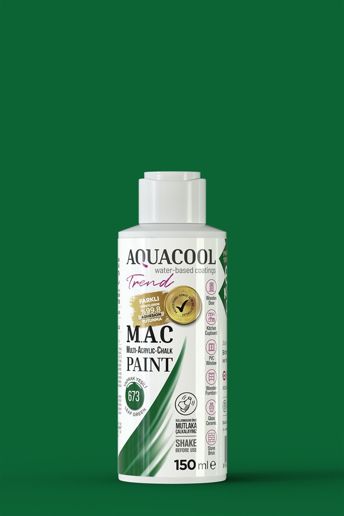 Aquacool Trend M.A.C Su Bazlı Akrilik Hobi Boyası 673 Yaprak Yeşili 150 Ml resmi