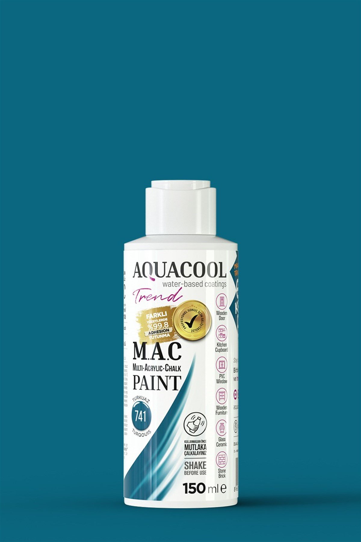 Aquacool Trend M.A.C Su Bazlı Akrilik Hobi Boyası 741 Turkuaz 150 Ml resmi