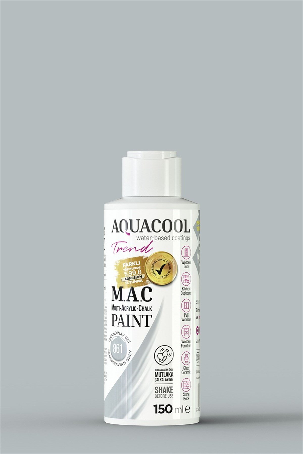 Aquacool Trend M.A.C Su Bazlı Akrilik Hobi Boyası 861 İskandinav Gri 150 Ml resmi