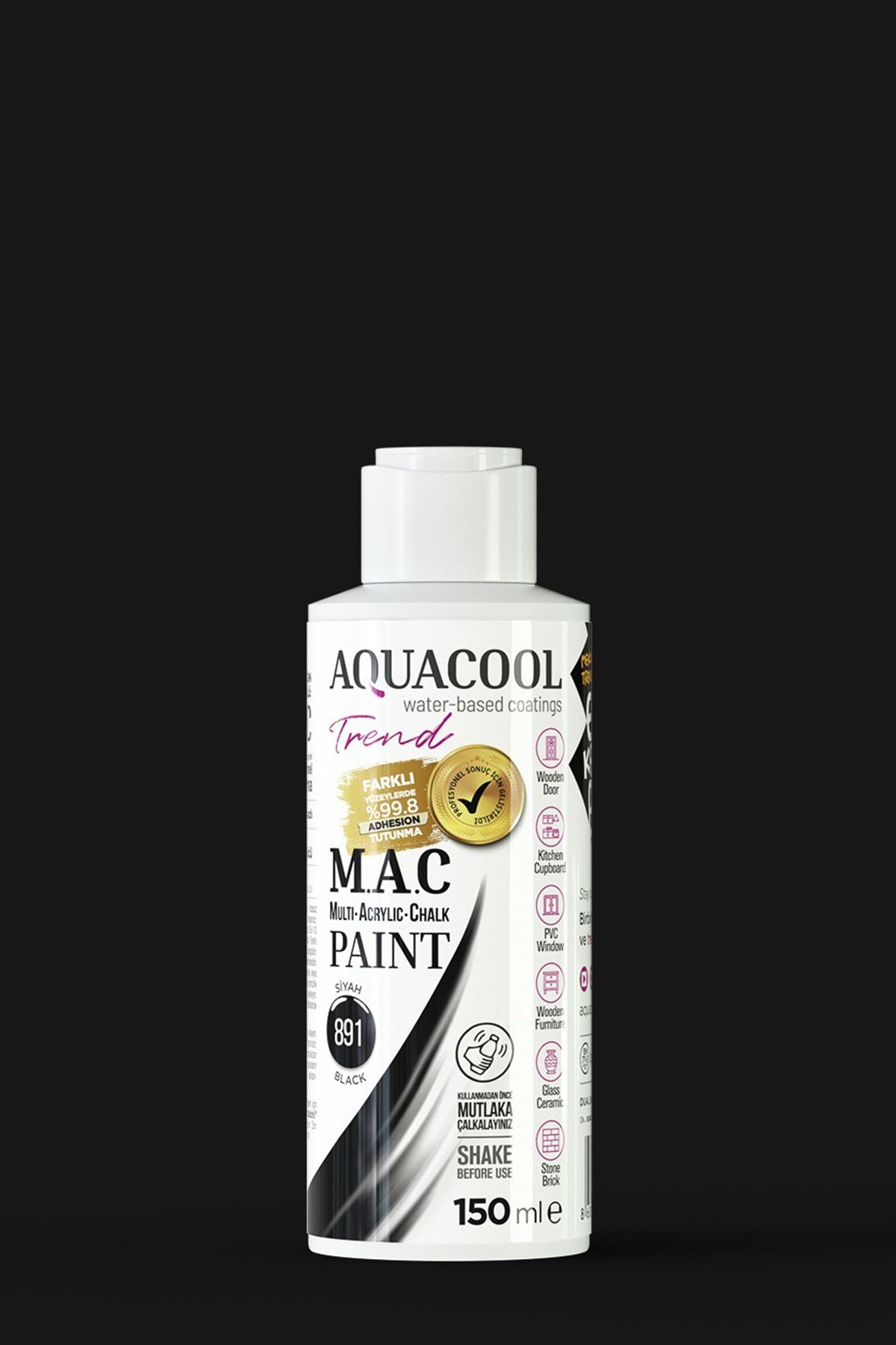 Aquacool Trend M.A.C Su Bazlı Akrilik Hobi Boyası 891 Siyah 150 Ml resmi