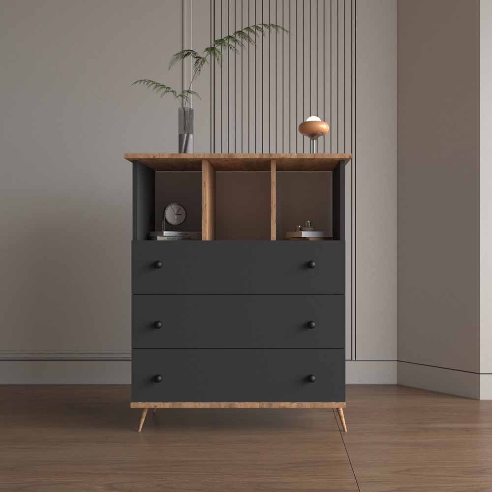 Bgr Şifonyer 3 Çekmeceli Antrasit-Atlantik Çam 5757-Aaç resmi