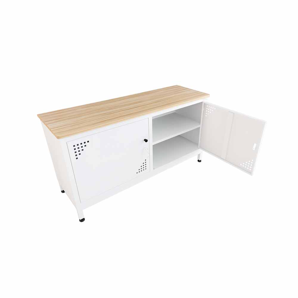 Usta Çelik Tv Sehpası Ahşap Tasarım Beyaz 120X40X70 Cm resmi