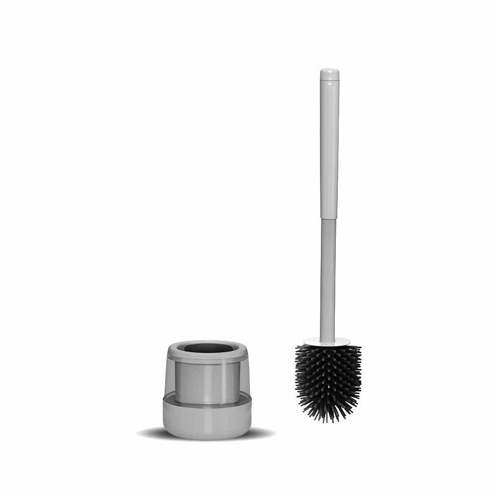 İnoks Premium Wc Tuvalet Fırçası Yuvarlak Silikonlu Gri resmi