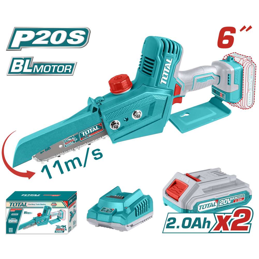 Total Akülü Zincirli Ağaç Budama Testeresi 15 Cm 20V 2X2,0 Ah TGSLI20681 resmi
