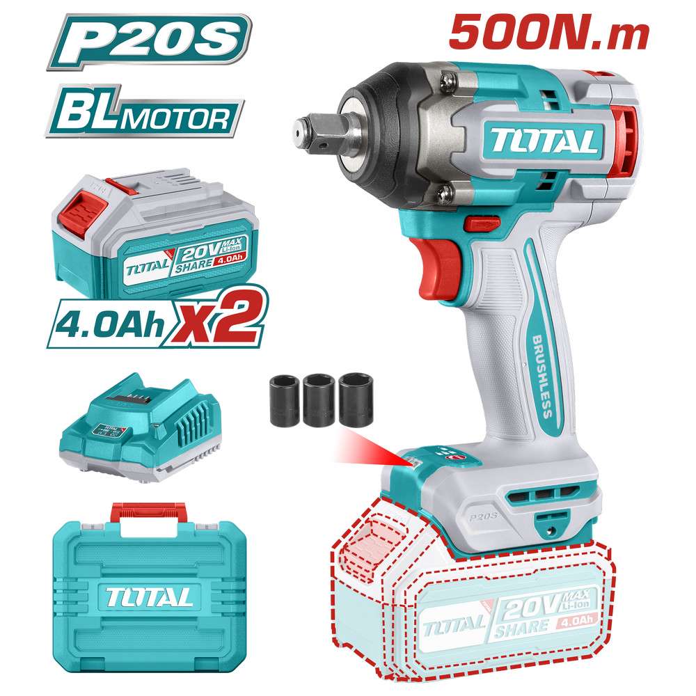 Total Akülü Kömürsüz Somun Sıkma 20V 2X4,0 Ah TIWLI2050E resmi
