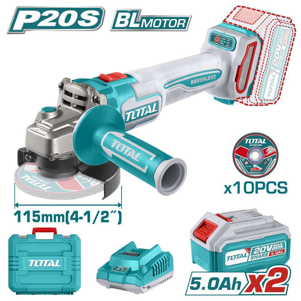 Total Akülü Kömürsüz Taşlama 115 Mm 20V 2X5,0 Ah TAGLI211545 resmi