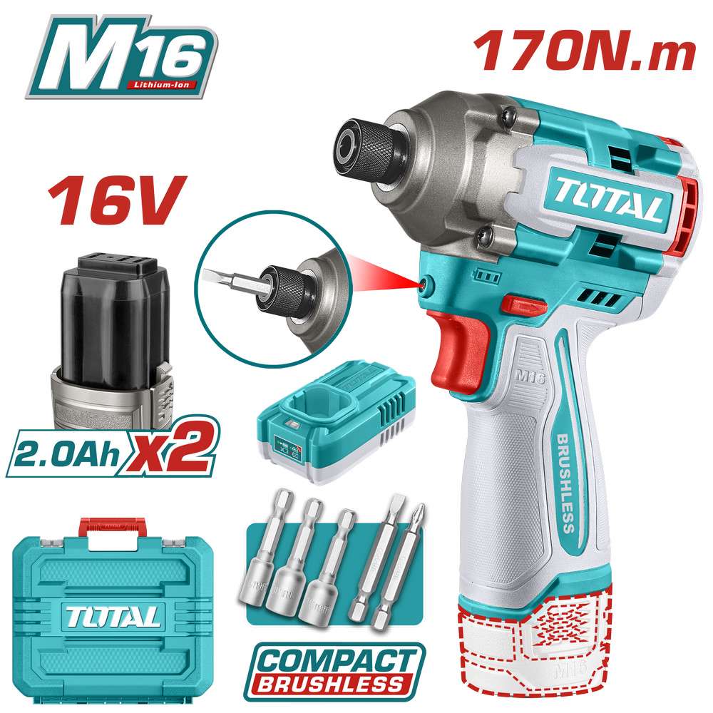 Total Akülü Kömürsüz Darbeli Torklu Vidalama 16V 2X2,0 Ah TIRLI16178E resmi