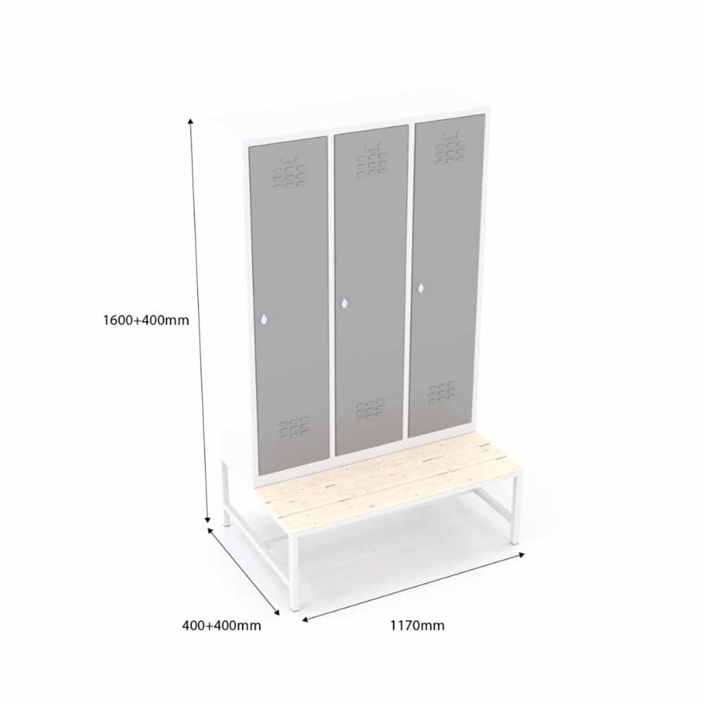 Usta Çelik Giyinme Dolabı Metal Oturma Banklı Ortadan Ayraçlı 3 Kapılı U-S03Tk-Bnk resmi