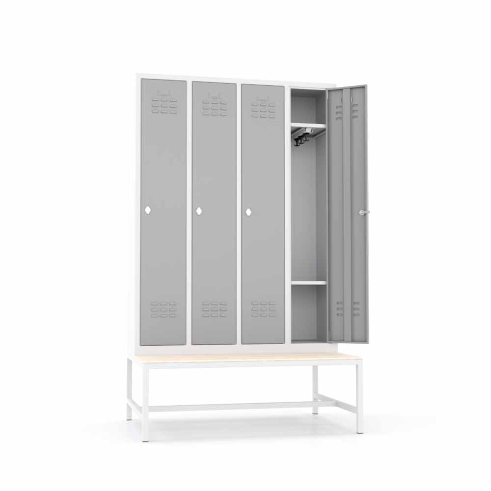 Usta Çelik Giyinme Dolabı Metal Oturma Banklı 4 Kapılı Dar Tip U-E04-Bnk resmi