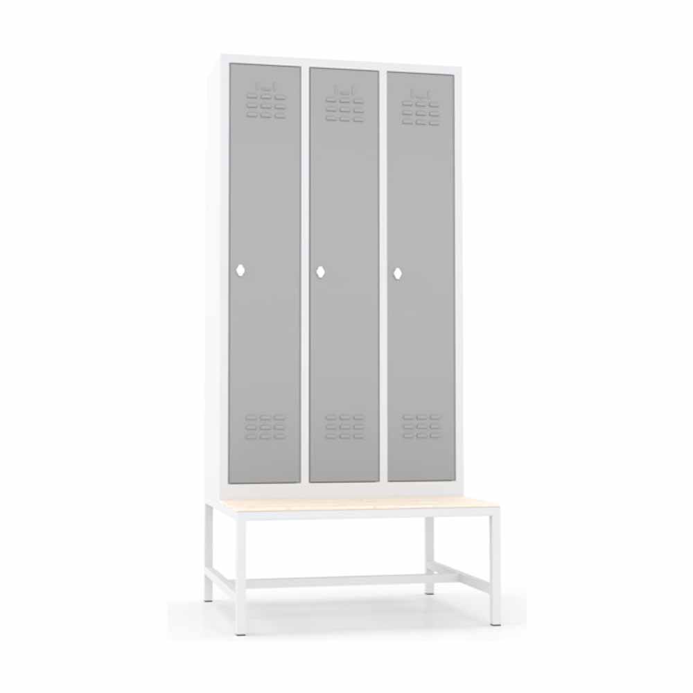 Usta Çelik Giyinme Dolabı Metal Oturma Banklı 3 Kapılı Dar Tip U-E03-Bnk resmi