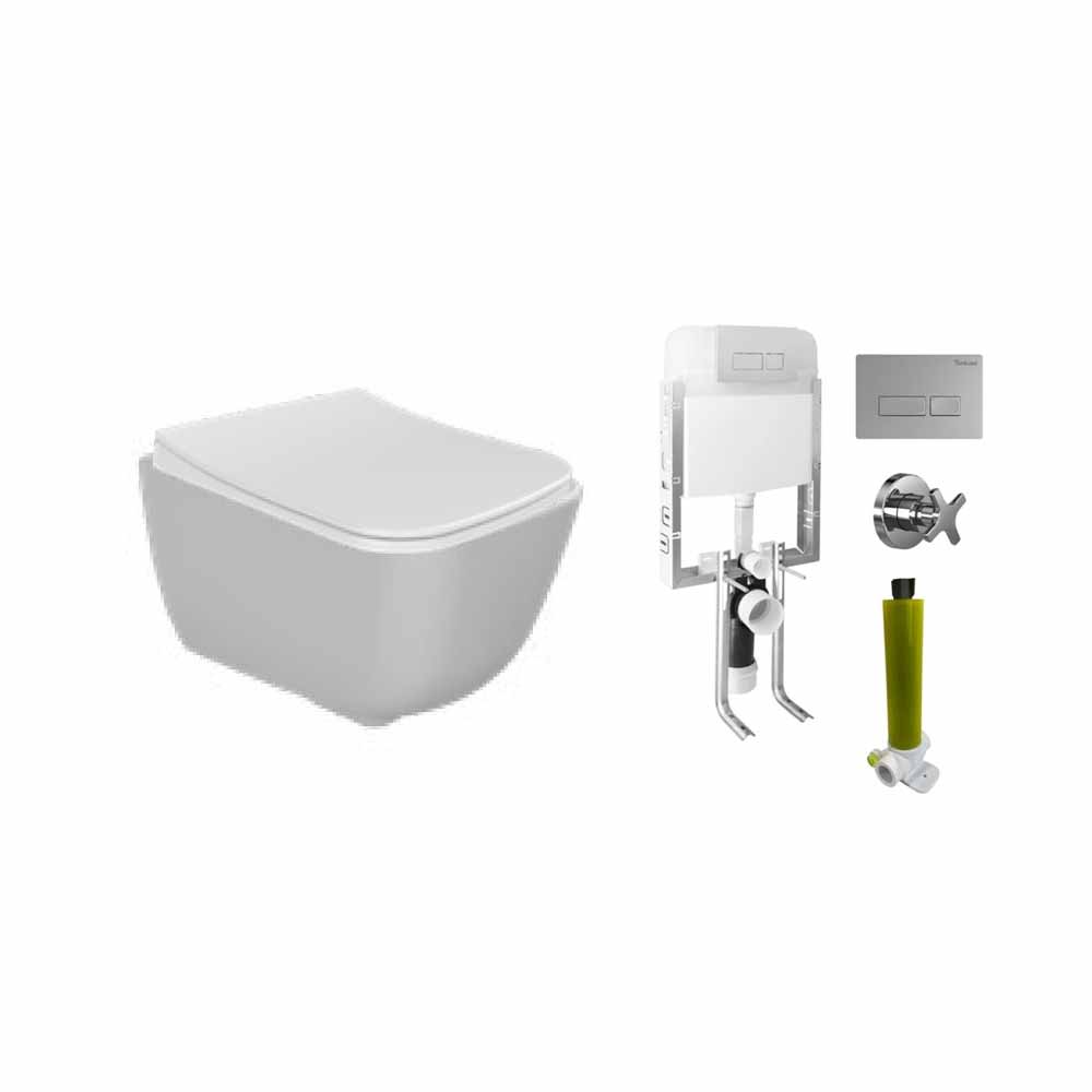 Turkuaz Cerastyle Aqua Rimless Asma Klozet Ve Gömme Rezervuar Seti resmi