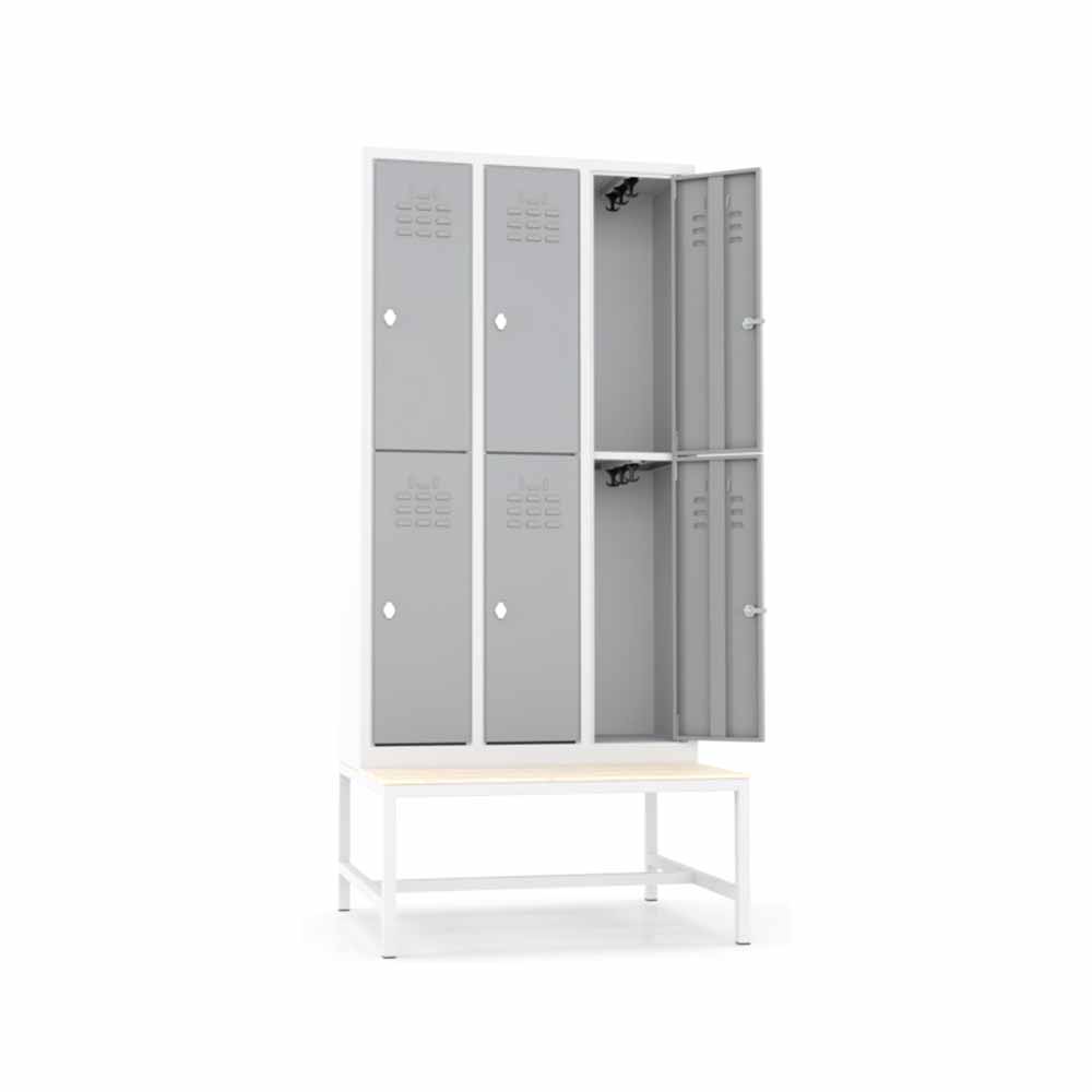 Usta Çelik Giyinme Dolabı Metal Oturma Banklı 6 Kapılı Dar Tip U-E06-Bnk resmi