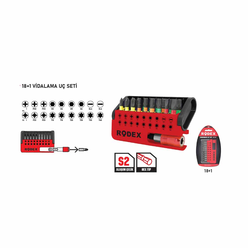 Rodex Vidalama Bits Uç Seti 18+1 Kst1019 resmi