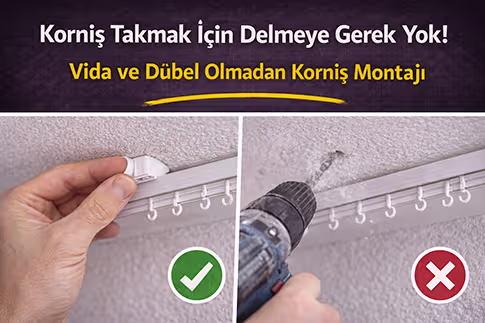 Matkap Yok mu? Vida ve Dübel Kullanmadan Korniş Takmanın Pratik Yolu