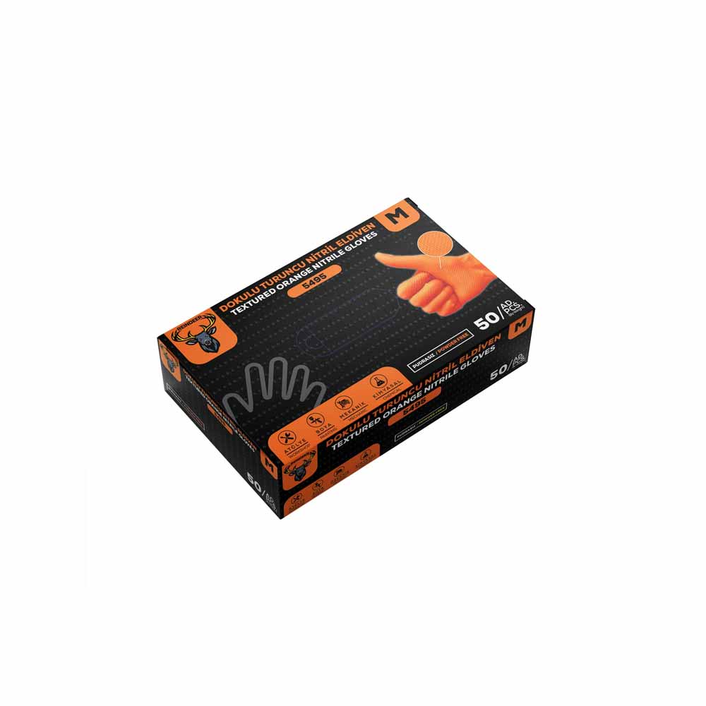 Reindeer Nitril Eldiven Turuncu Kalın Dokulu 50'Li resmi