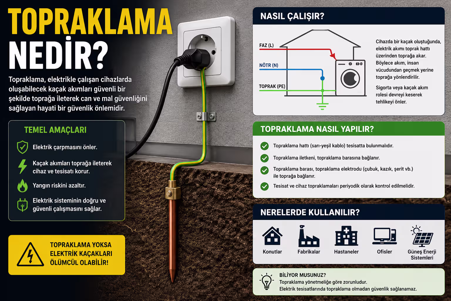 Topraklama Nedir? Ev ve İş Yerlerinde Elektrik Güvenliği İçin Neden Önemlidir?