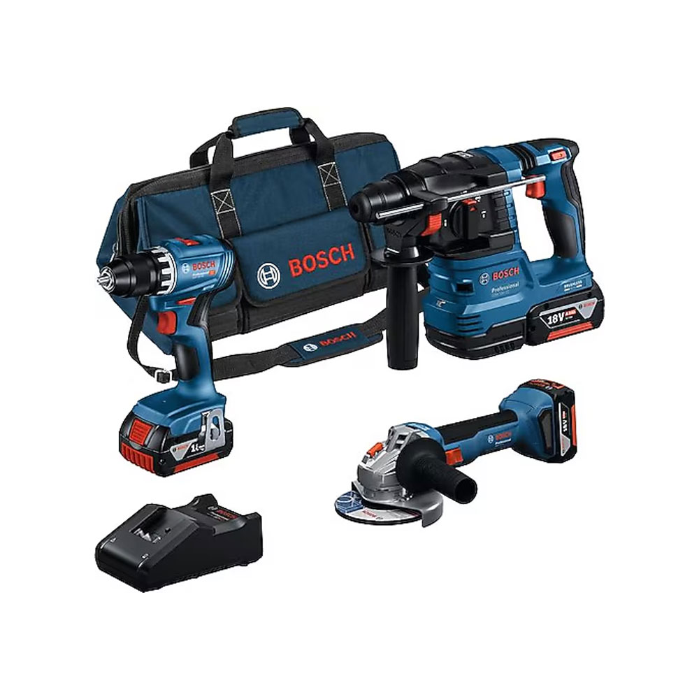 Bosch Akülü Kombo Set Gsr 18V-45+Gws 18V-8+Gbh 18V-22 3X4.0 Ah Akü+Şarj Aleti resmi