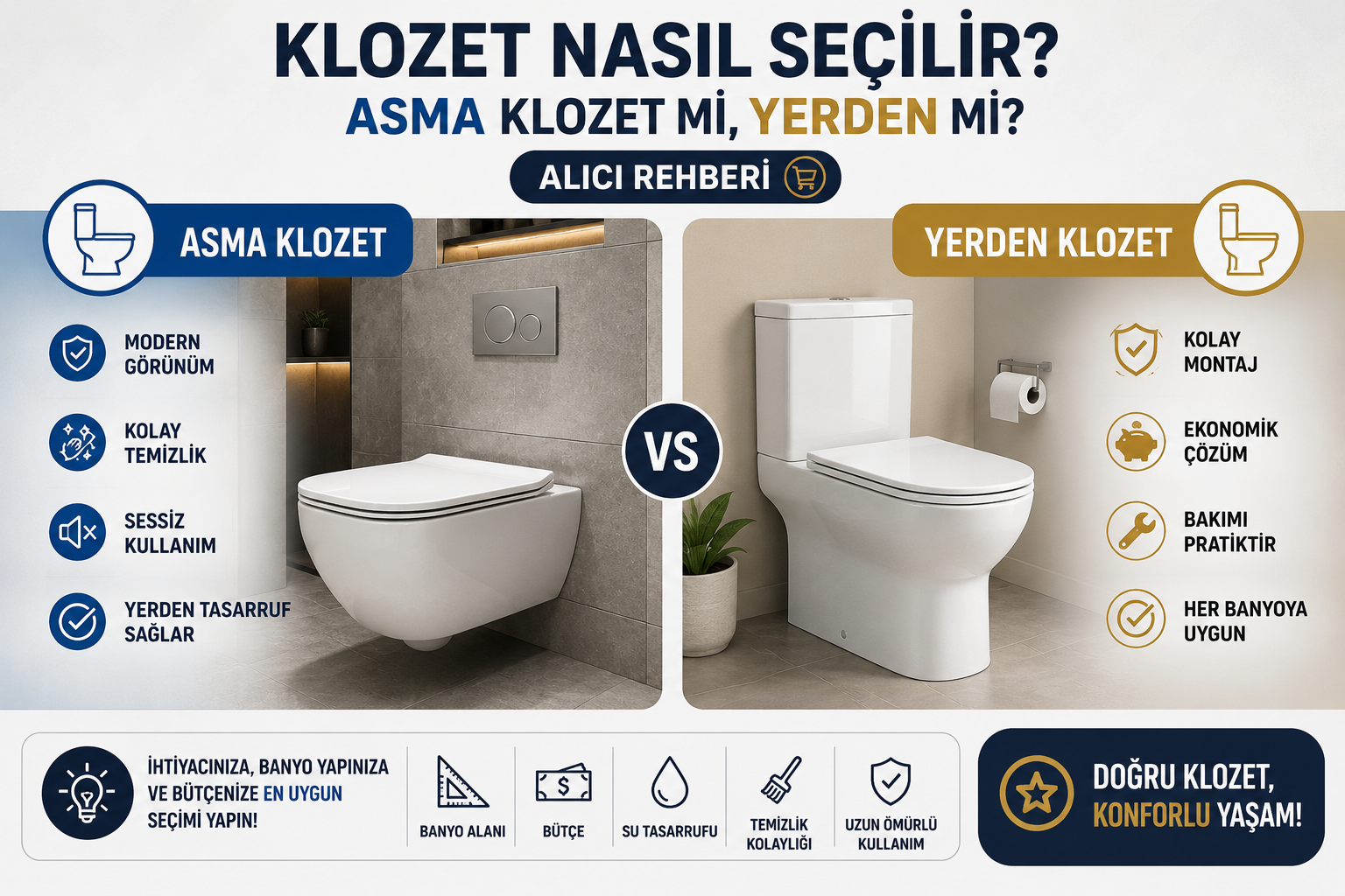 Klozet Nasıl Seçilir? Asma Klozet mi, Yerden mi? Alıcı Rehberi