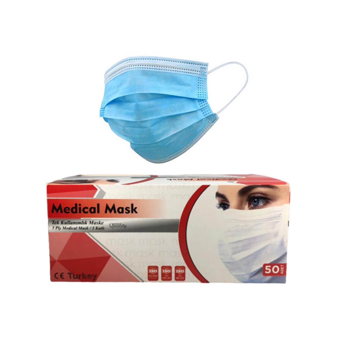 Medical Mavi Ultrasonic Telli Bez Maske 50'li Paket resmi