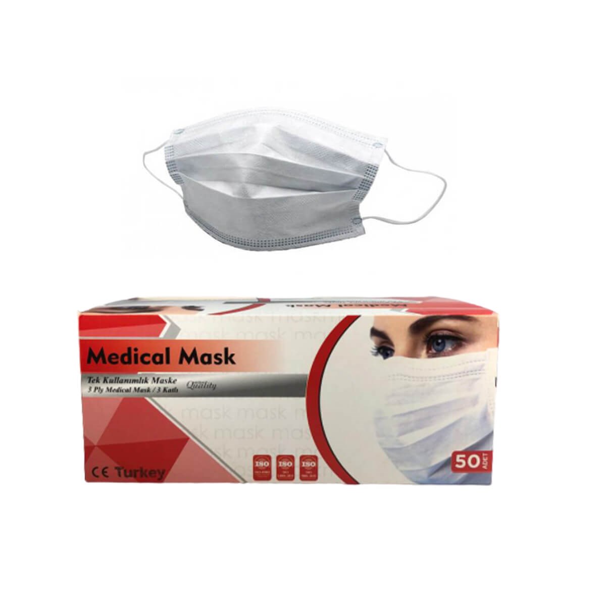 Medical Beyaz Ultrasonic Telli Bez Maske 50'li Paket resmi